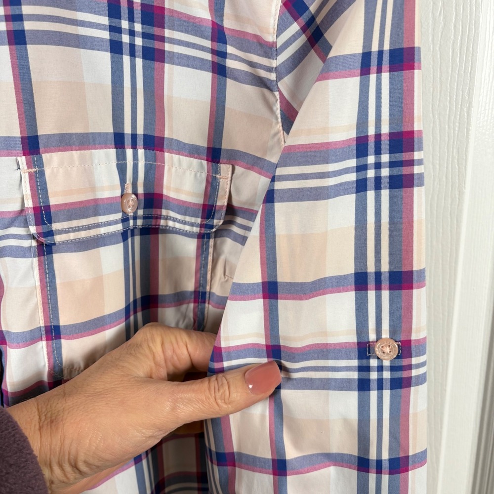 Orvis Plaid Long-Sleeve Button-Up Hiking Fishing Travel Shirt Womens M Pink Blue - Picture 3 of 7